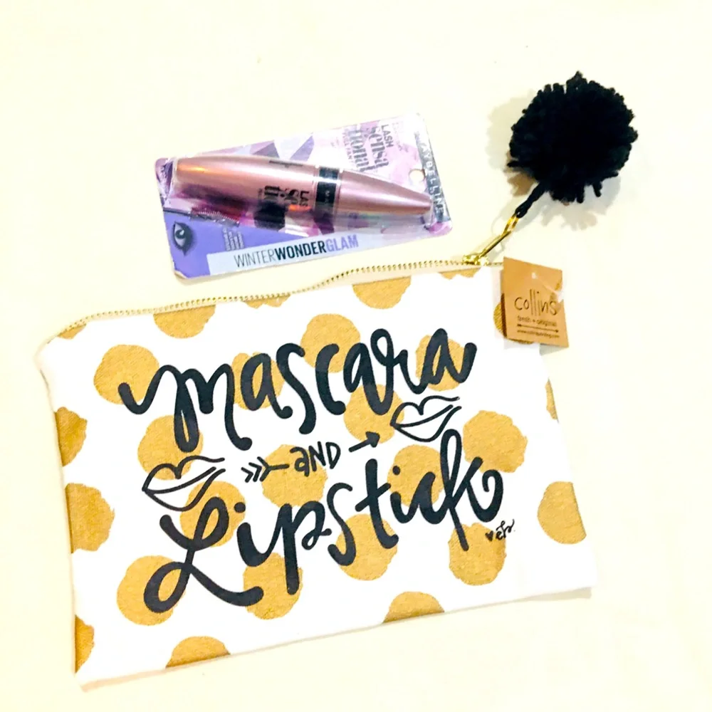 NWT Gold and White Makeup Bag and Lash Sensational Mascara Maybelline